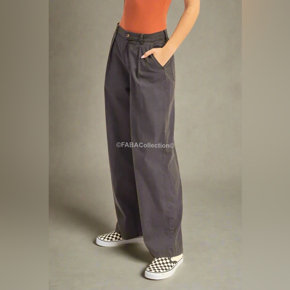 BRAND NEW Dark Grey / Black Women's Wide-Leg All-Cotton Pants - Picture 4 of 5